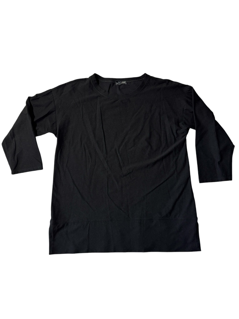 Eileen Fisher womens XS black nylon blend 3/4 sleeve crewneck pullover top